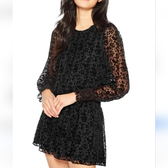 Parker Velvet Burnout Dress Carmindy Smocked Ruffle Floral Frill MEDIUM Black - Picture 5 of 5